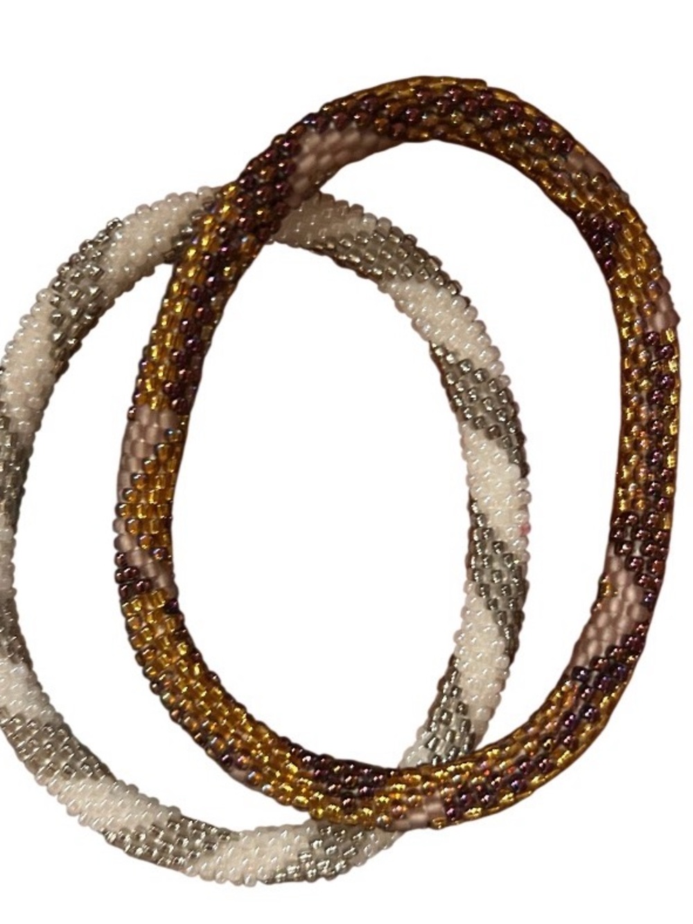 Sashka Beaded Stretch Bracelet Set - White, Gold & Silver